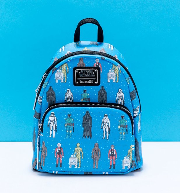 Loungefly Disney Star Wars Action Figures All Over Print Mini Backpack Loungefly Disney Star Wars Action Figures All Over Print Mini Backpack