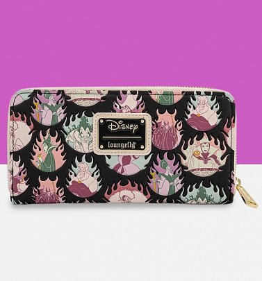 Loungefly Disney Villains Pastel Flames All Over Print Zip Around Wallet