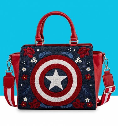 Loungefly Marvel Captain America 80th Anniversary Floral Shield Crossbody Bag Loungefly Marvel Captain America 80th Anniversary Floral Shield Crossbody Bag