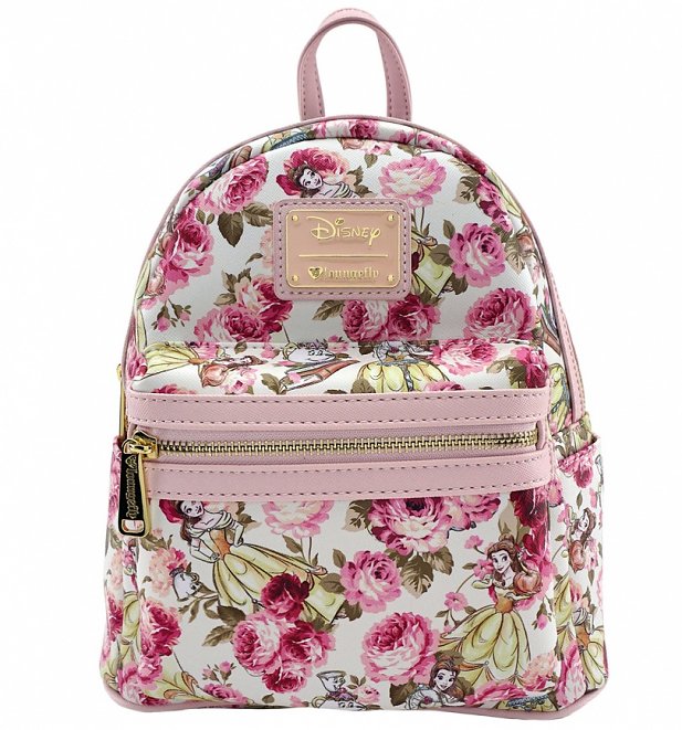 Loungefly x Disney Beauty and the Beast Character Floral Print Mini Faux Leather Backpack Loungefly x Disney Beauty and the Beast Character Floral Print Mini Faux Leather Backpack