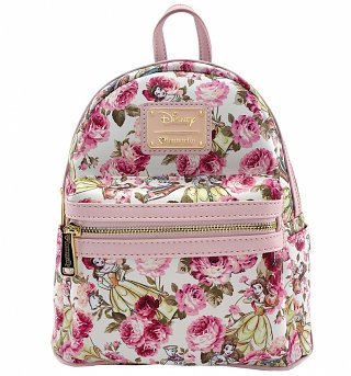Loungefly x Disney Beauty and the Beast Character Floral Print Mini Faux Leather Backpack Loungefly x Disney Beauty and the Beast Character Floral Print Mini Faux Leather Backpack