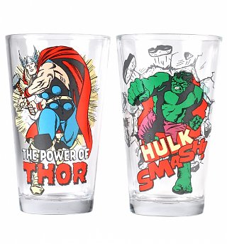 Marvel Comics Hulk And Thor Set Of 2 Glasses Marvel Comics Hulk And Thor Set Of 2 Glasses