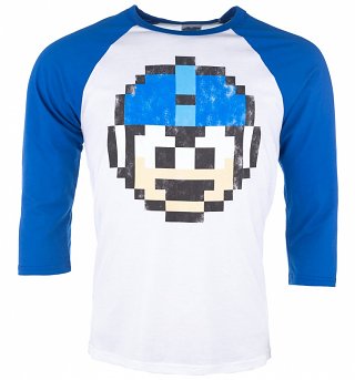 Mega Man 1 Up White And True Royal Raglan Baseball T-Shirt Mega Man 1 Up White And True Royal Raglan Baseball T-Shirt