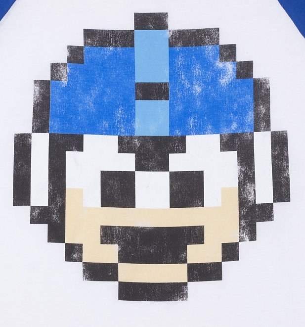 Mega Man 1 Up White And True Royal Raglan Baseball T-Shirt Mega Man 1 Up White And True Royal Raglan Baseball T-Shirt