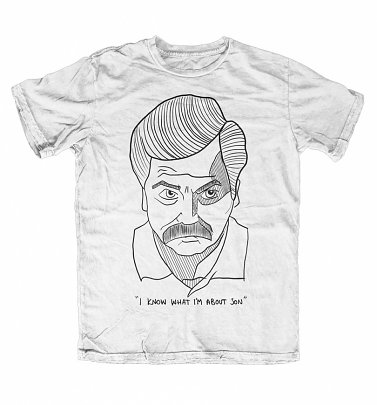 Men's White Ron Swanson Illustration T-Shirt Men's White Ron Swanson Illustration T-Shirt