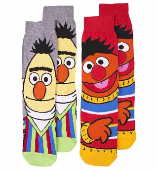 Men's 2pk Bert And Ernie Face Sesame Street Socks Men's 2pk Bert And Ernie Face Sesame Street Socks