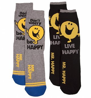 Men's 2pk Mr Happy Socks Men's 2pk Mr Happy Socks