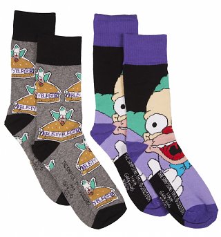 Men's 2pk Simpsons Krusty The Clown Socks Men's 2pk Simpsons Krusty The Clown Socks