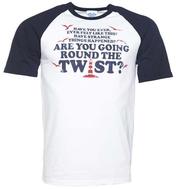 Men's Are You Going Round The Twist White And Navy Raglan Baseball T-Shirt Men's Are You Going Round The Twist White And Navy Raglan Baseball T-Shirt