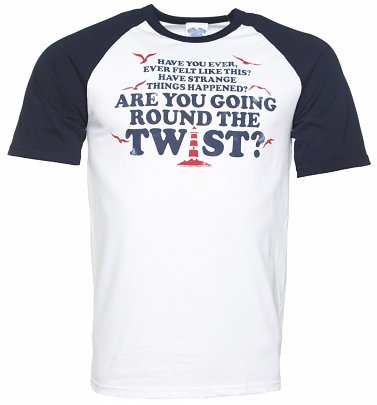 Men's Are You Going Round The Twist White And Navy Raglan Baseball T-Shirt Men's Are You Going Round The Twist White And Navy Raglan Baseball T-Shirt