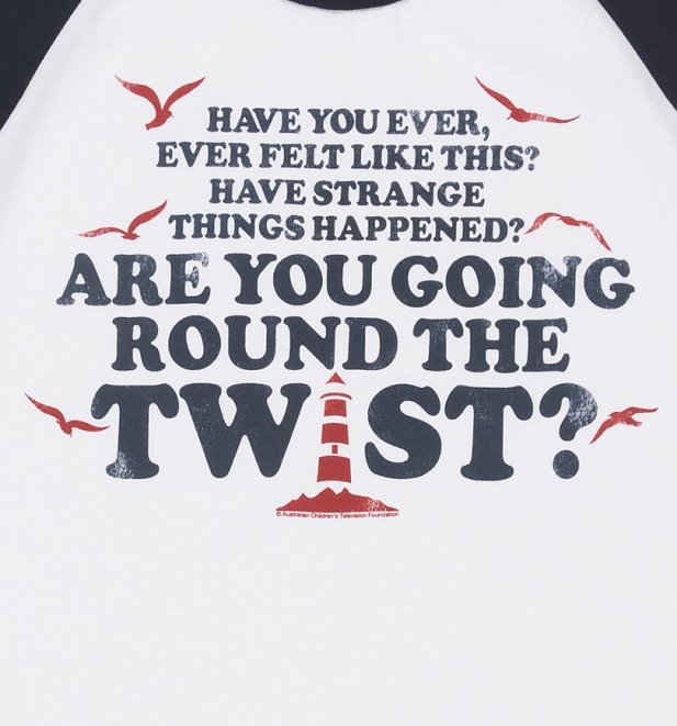 Men's Are You Going Round The Twist White And Navy Raglan Baseball T-Shirt Men's Are You Going Round The Twist White And Navy Raglan Baseball T-Shirt