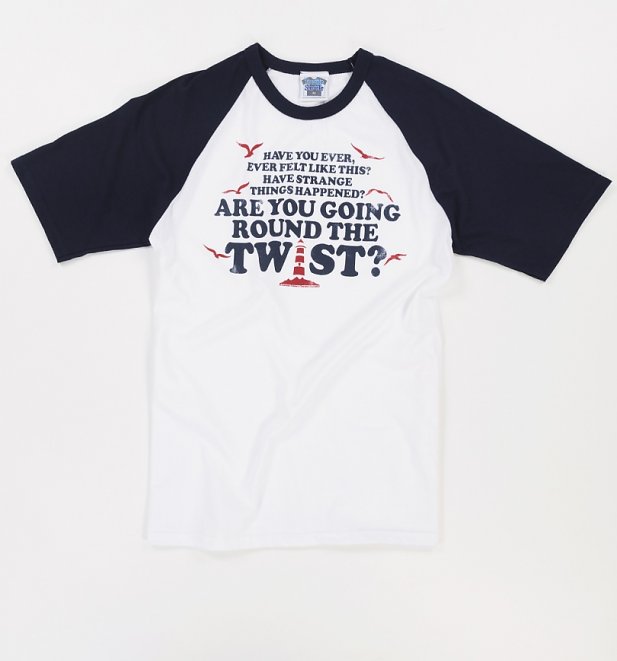 Men's Are You Going Round The Twist White And Navy Raglan Baseball T-Shirt Men's Are You Going Round The Twist White And Navy Raglan Baseball T-Shirt