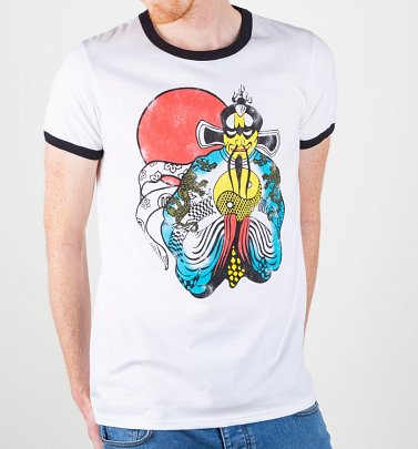 Men's Big Trouble In Little China Inspired White And Black Ringer T-Shirt Men's Big Trouble In Little China Inspired White And Black Ringer T-Shirt