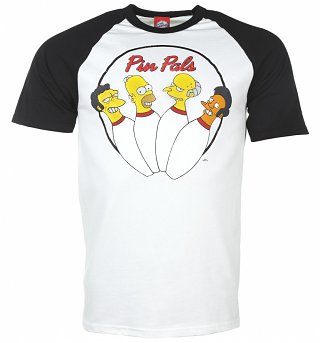 Men's Black And White Simpsons Pin Pals Baseball T-Shirt Men's Black And White Simpsons Pin Pals Baseball T-Shirt