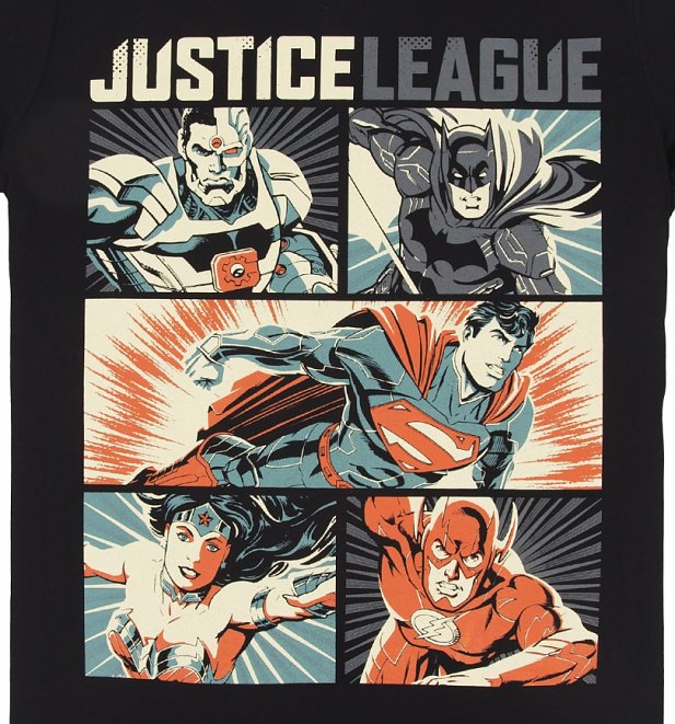 Men's Black DC Comics Justice League Pop Art T-Shirt Men's Black DC Comics Justice League Pop Art T-Shirt