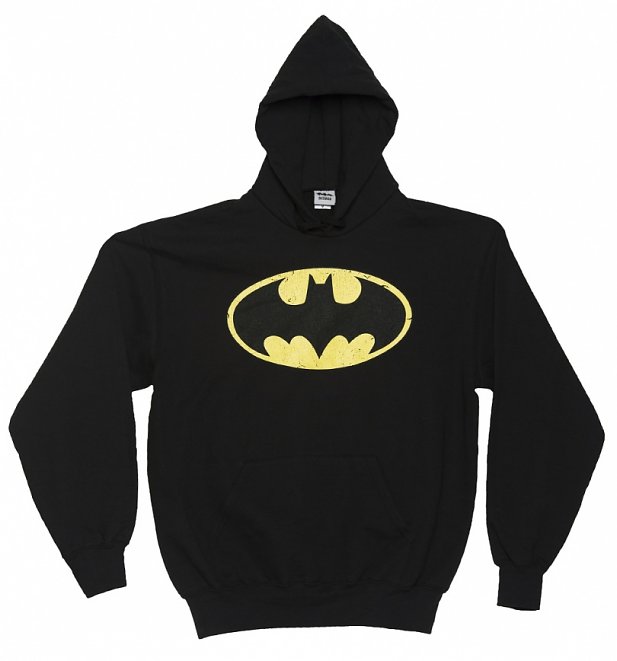Men's Black Distressed Batman Logo Hoodie