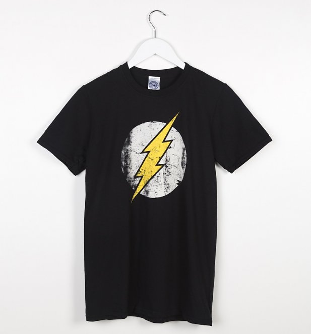 Men's Black Distressed DC Comics Flash Logo T-Shirt Men's Black Distressed DC Comics Flash Logo T-Shirt