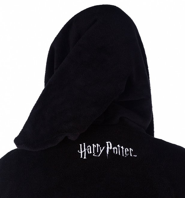 Men's Black Harry Potter Deathly Hallows Hooded Fleece Dressing Gown Men's Black Harry Potter Deathly Hallows Hooded Fleece Dressing Gown