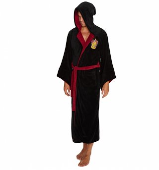 Men's Black Harry Potter Gryffindor Crest Hooded Dressing Gown Men's Black Harry Potter Gryffindor Crest Hooded Dressing Gown