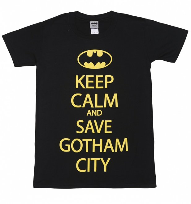 Men's Black Keep Calm And Save Gotham City DC Comics Batman T-Shirt Men's Black Keep Calm And Save Gotham City DC Comics Batman T-Shirt