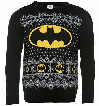 Men's Black Knitted Batman Fairisle Christmas Jumper Men's Black Knitted Batman Fairisle Christmas Jumper