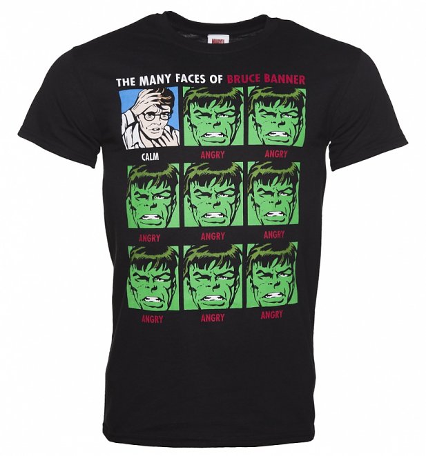 Men's Black Marvel Incredible Hulk Many Faces Of Banner T-Shirt Men's Black Marvel Incredible Hulk Many Faces Of Banner T-Shirt