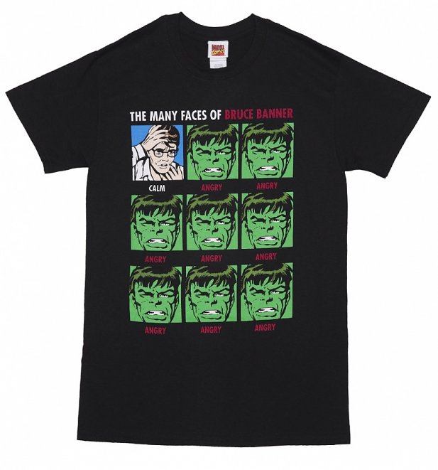 Men's Black Marvel Incredible Hulk Many Faces Of Banner T-Shirt Men's Black Marvel Incredible Hulk Many Faces Of Banner T-Shirt