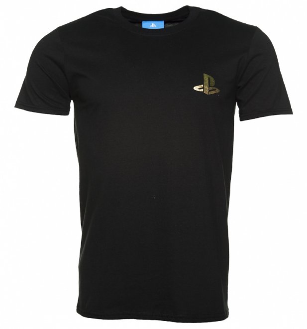 Men's Black PlayStation Player Gold Foil Print T-Shirt Men's Black PlayStation Player Gold Foil Print T-Shirt
