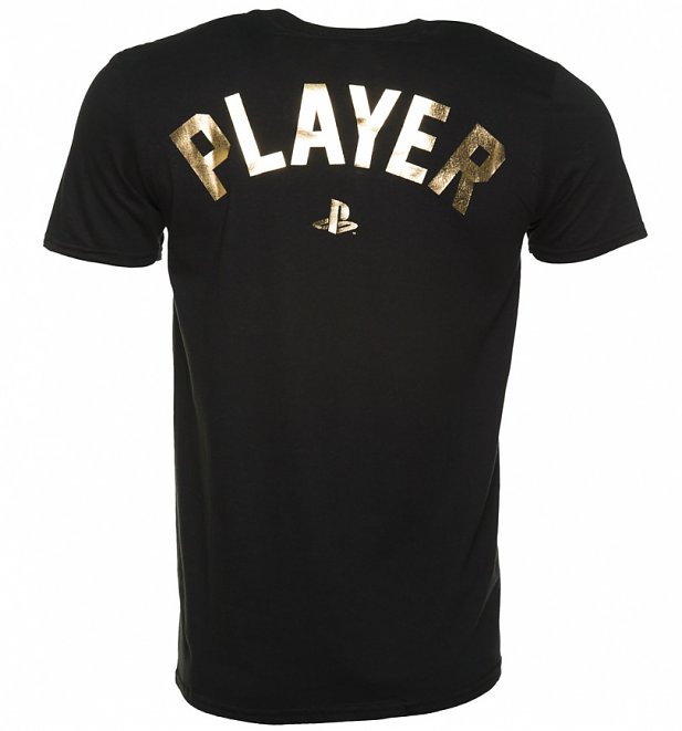 Men's Black PlayStation Player Gold Foil Print T-Shirt Men's Black PlayStation Player Gold Foil Print T-Shirt