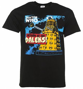 Men's Black Retro Comic Return Of The Daleks Doctor Who T-Shirt Men's Black Retro Comic Return Of The Daleks Doctor Who T-Shirt