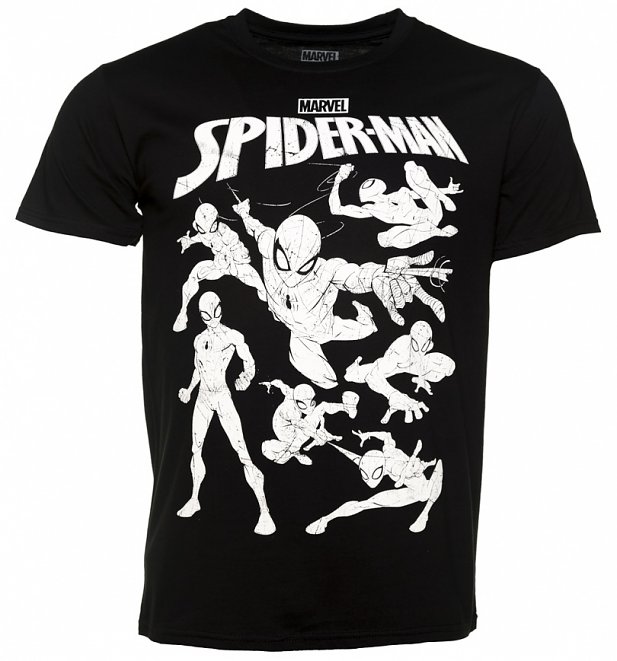 Men's Black Spider-Man Outlines Marvel Comics T-Shirt Men's Black Spider-Man Outlines Marvel Comics T-Shirt