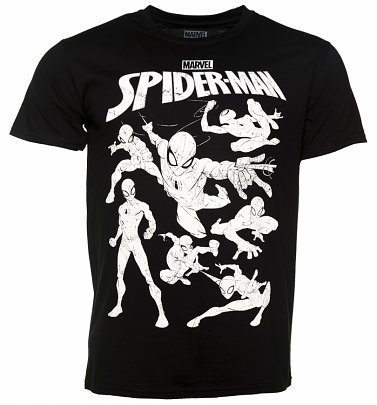 Men's Black Spider-Man Outlines Marvel Comics T-Shirt Men's Black Spider-Man Outlines Marvel Comics T-Shirt