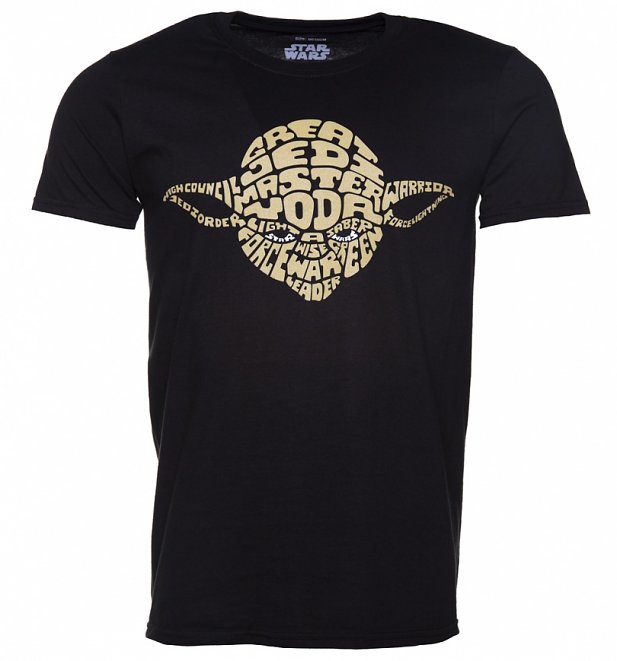 Men's Black Star Wars Yoda Text T-Shirt Men's Black Star Wars Yoda Text T-Shirt