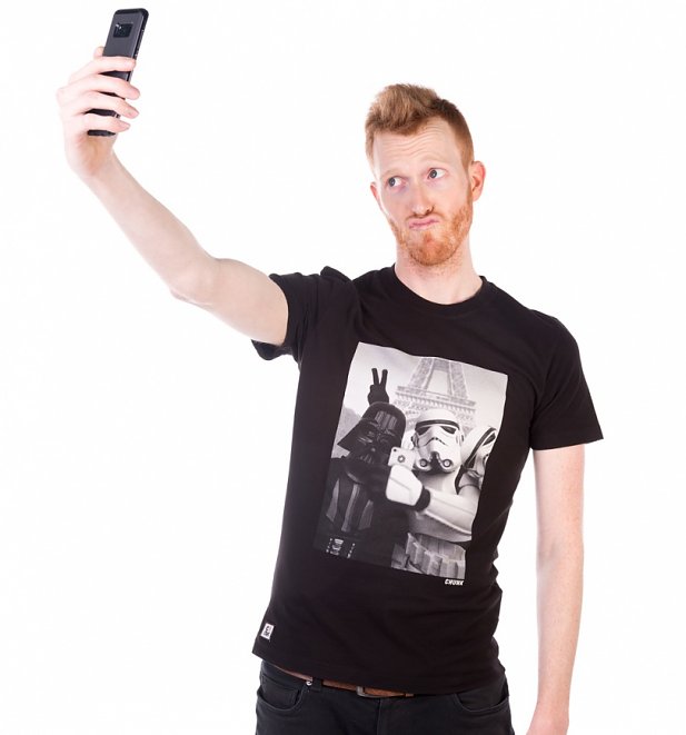 Men's Black Stormtrooper And Darth Vader Selfie Star Wars T-Shirt from Chunk Men's Black Stormtrooper And Darth Vader Selfie Star Wars T-Shirt from Chunk
