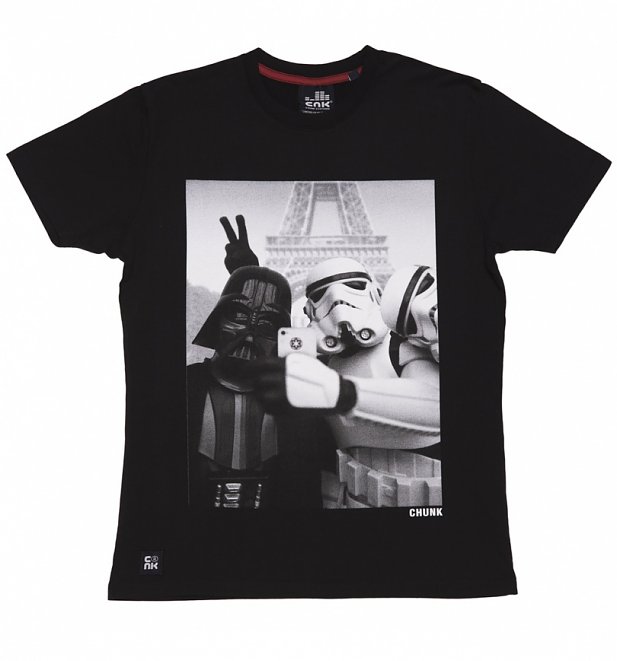 Men's Black Stormtrooper And Darth Vader Selfie Star Wars T-Shirt from Chunk Men's Black Stormtrooper And Darth Vader Selfie Star Wars T-Shirt from Chunk