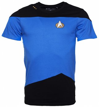 Men's Blue And Black Star Trek Next Generation Uniform T-Shirt Men's Blue And Black Star Trek Next Generation Uniform T-Shirt