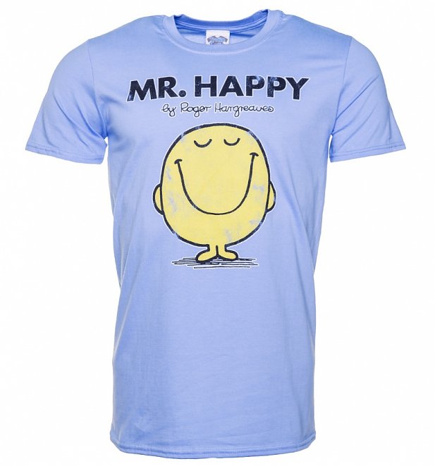 Men's Blue Mr Happy Mr Men T-Shirt Men's Blue Mr Happy Mr Men T-Shirt