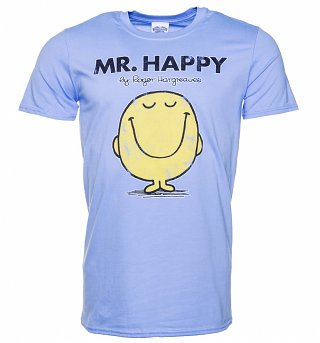 Men's Blue Mr Happy Mr Men T-Shirt Men's Blue Mr Happy Mr Men T-Shirt