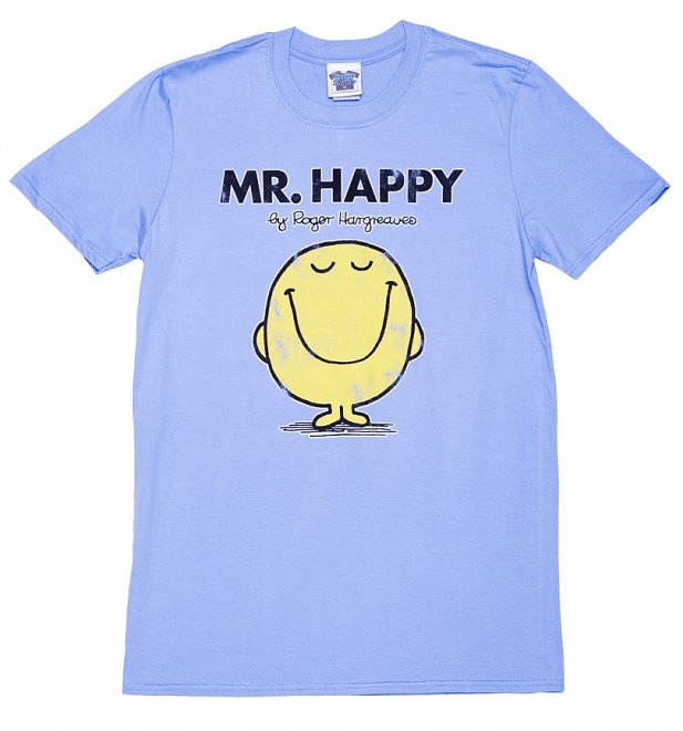 Men's Blue Mr Happy Mr Men T-Shirt Men's Blue Mr Happy Mr Men T-Shirt