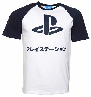 Men's Blue PlayStation Japanese Club Baseball Ringer T-Shirt Men's Blue PlayStation Japanese Club Baseball Ringer T-Shirt