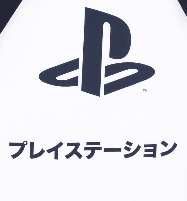 Men's Blue PlayStation Japanese Club Baseball Ringer T-Shirt Men's Blue PlayStation Japanese Club Baseball Ringer T-Shirt
