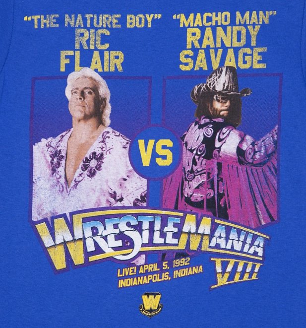 Men's Blue Ric Flair Vs Macho Man WrestleMania T-Shirt Men's Blue Ric Flair Vs Macho Man WrestleMania T-Shirt