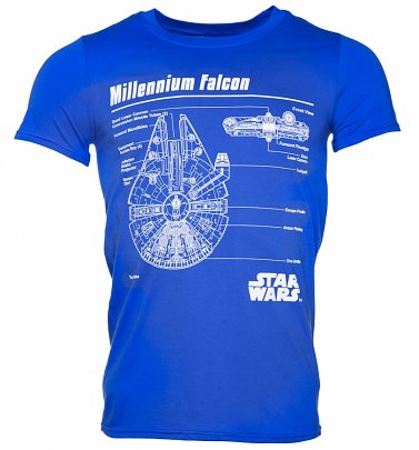 Men's Blue Star Wars Millennium Falcon Blueprint T-Shirt Men's Blue Star Wars Millennium Falcon Blueprint T-Shirt