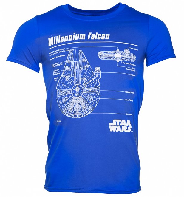 Men's Blue Star Wars Millennium Falcon Blueprint T-Shirt Men's Blue Star Wars Millennium Falcon Blueprint T-Shirt