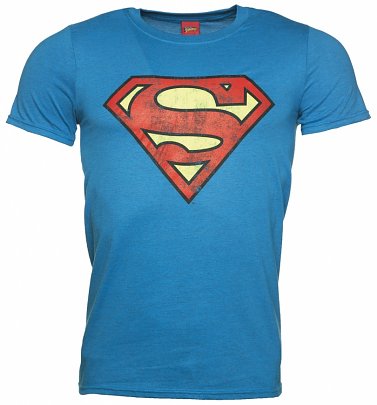 Men's Bright Blue Distressed Superman Logo T-Shirt Men's Bright Blue Distressed Superman Logo T-Shirt