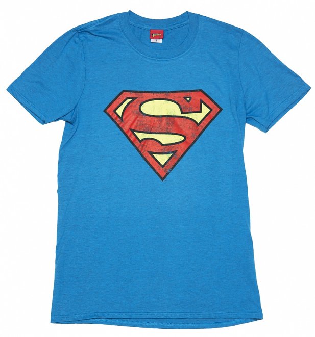 Men's Bright Blue Distressed Superman Logo T-Shirt