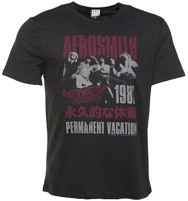 Men's Charcoal Aerosmith Permanent Vacation T-Shirt from Amplified Men's Charcoal Aerosmith Permanent Vacation T-Shirt from Amplified