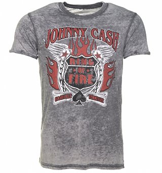 Men's Charcoal Burn Out Johnny Cash Ring Of Fire T-Shirt Men's Charcoal Burn Out Johnny Cash Ring Of Fire T-Shirt