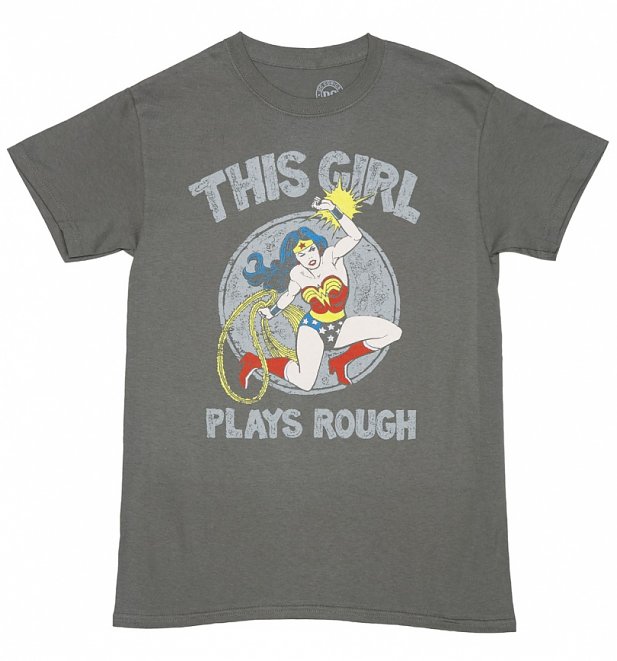 Men's Charcoal DC Comics Wonder Woman This Girl Plays Rough T-Shirt Men's Charcoal DC Comics Wonder Woman This Girl Plays Rough T-Shirt