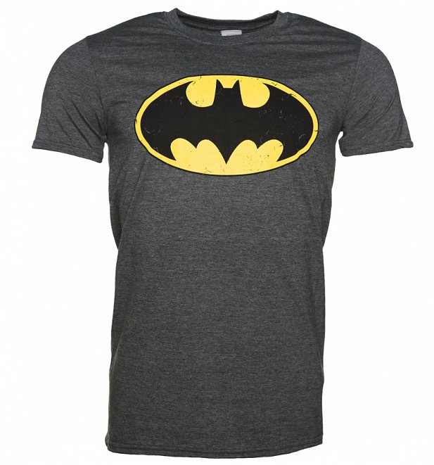 Men's Charcoal Distressed Batman Logo T-Shirt Men's Charcoal Distressed Batman Logo T-Shirt